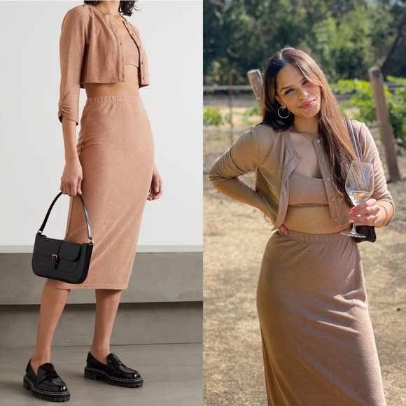 REFORMATION Recycled Knit Ruched 3/4 Sleeve Button Up Cropped Cardigan Sweater M - Picture 1 of 10